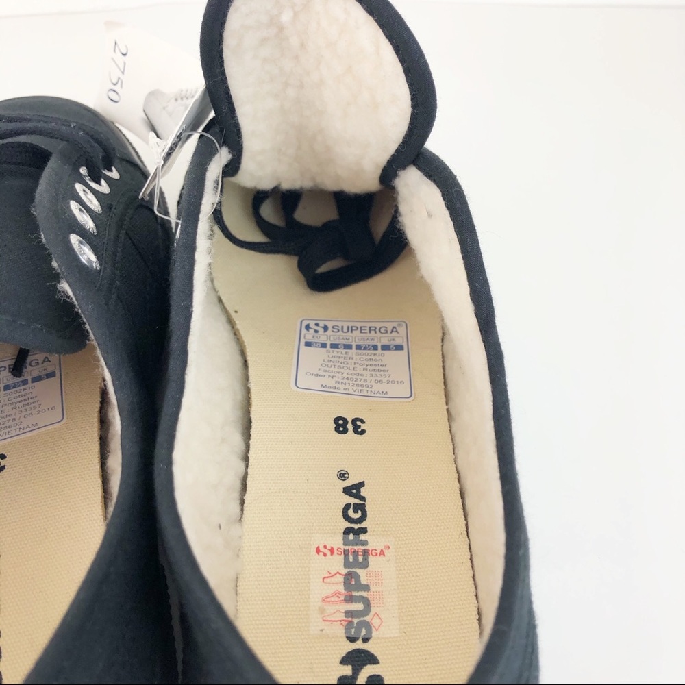 NWT SUPERGA black sherpa lined low top sneaker - Picture 2 of 8